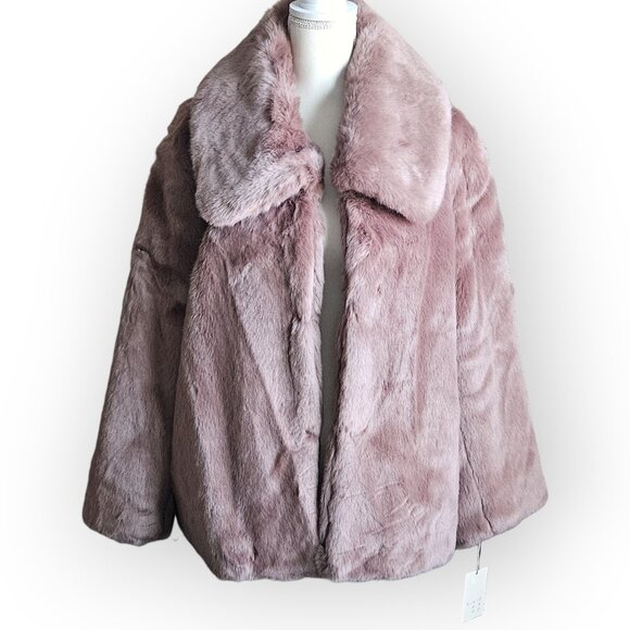 NEW! A New Day Smokey Pink Purple Rose Blush Faux Fur Coat.  US Size XXL. NWT - Picture 1 of 11